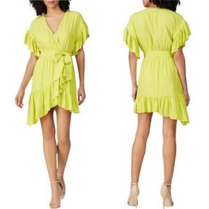 NISSA Yellow Ruffled Trim Faux Wrap Mini Dress Women’s Size 8
